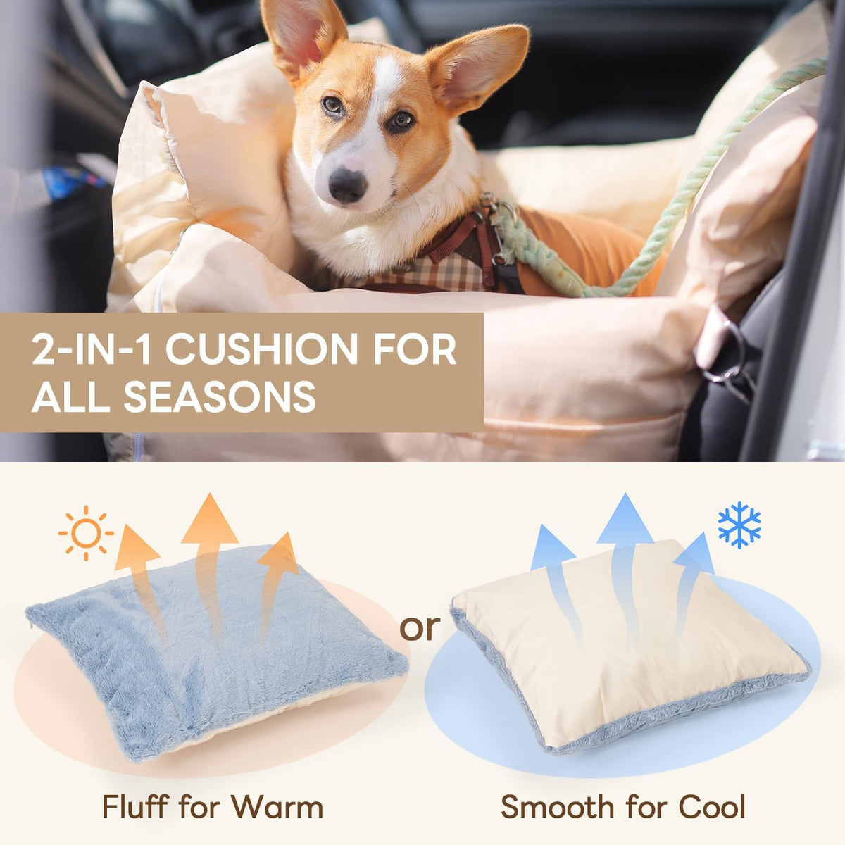 PETTENA Dog Car Seat for Dogs, Premium Dog Booster Seat with Storage Pockets, Detachable Washable Portable Dog Bed, Waterproof Puppy Car Bed,Car Seat for Small/Medium Dogs/Cats (22" x 23.6" x 17.3")
