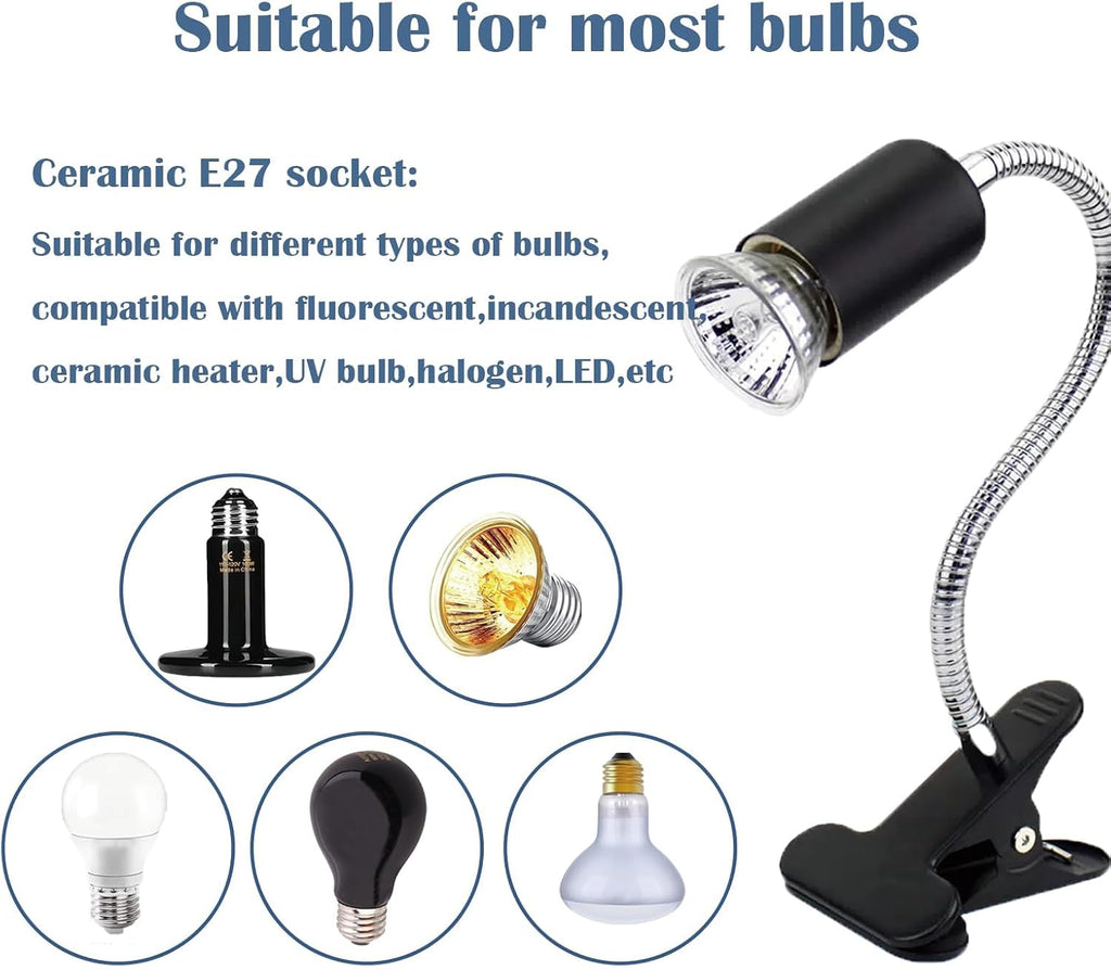 Heat lamp for reptiles，UVA UVB Turtle Heating Lamp with Two Heat Bulbs, Turtle Basking Light with 360° Rotatable Hose & Clamp & Adjustable Switch for Bearded Dragon Reptiles Turtle Lizard Snake