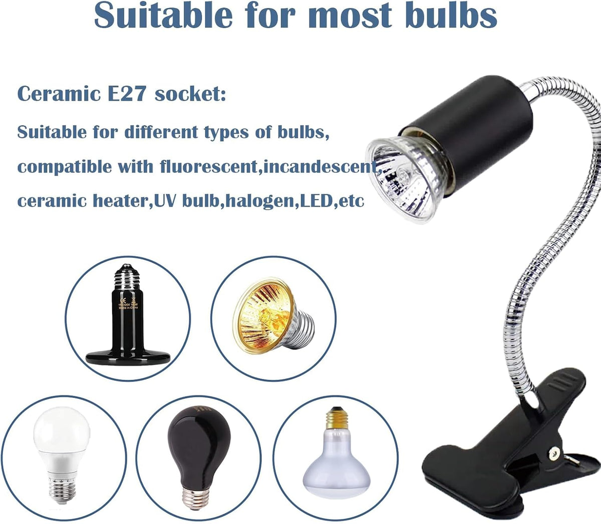 Heat lamp for reptiles，UVA UVB Turtle Heating Lamp with Two Heat Bulbs, Turtle Basking Light with 360° Rotatable Hose & Clamp & Adjustable Switch for Bearded Dragon Reptiles Turtle Lizard Snake