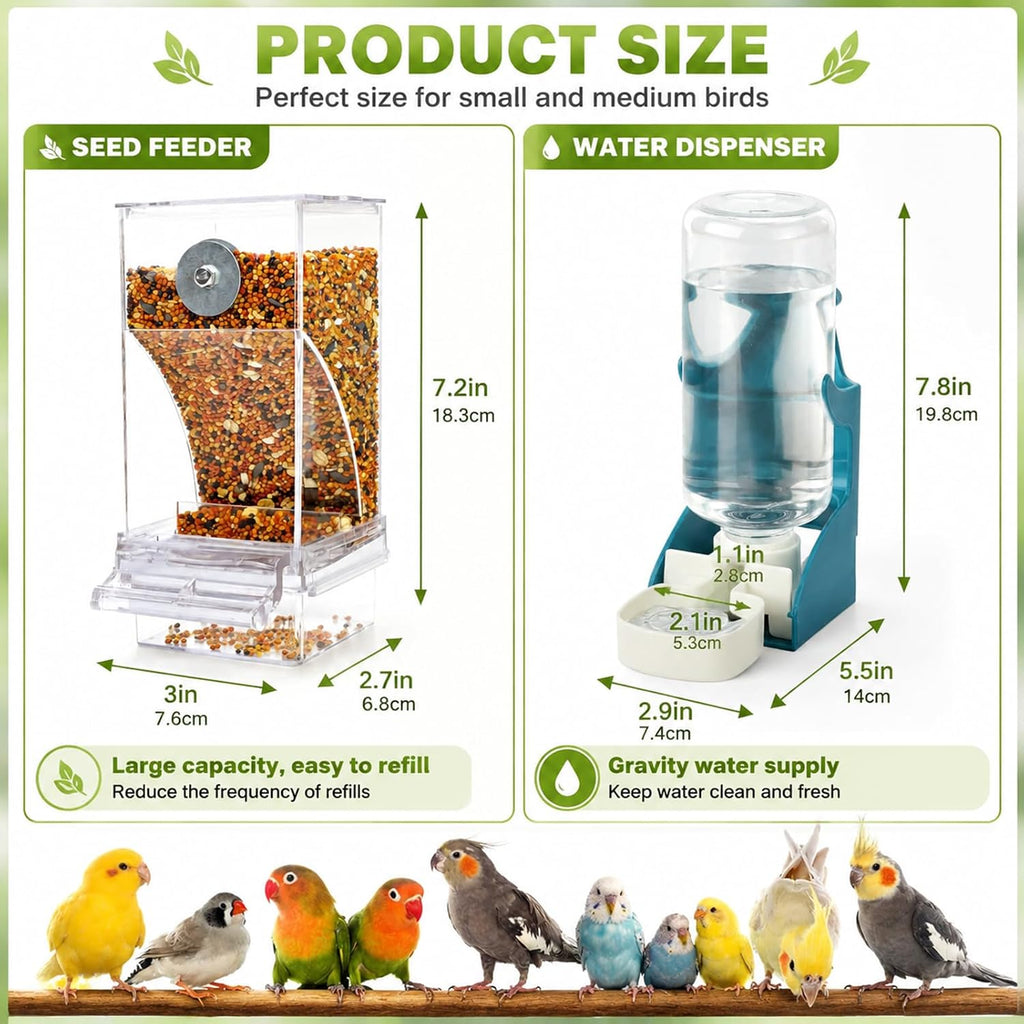 Rypet No-Mess Bird Feeder and Water Dispenser Set for Small Birds