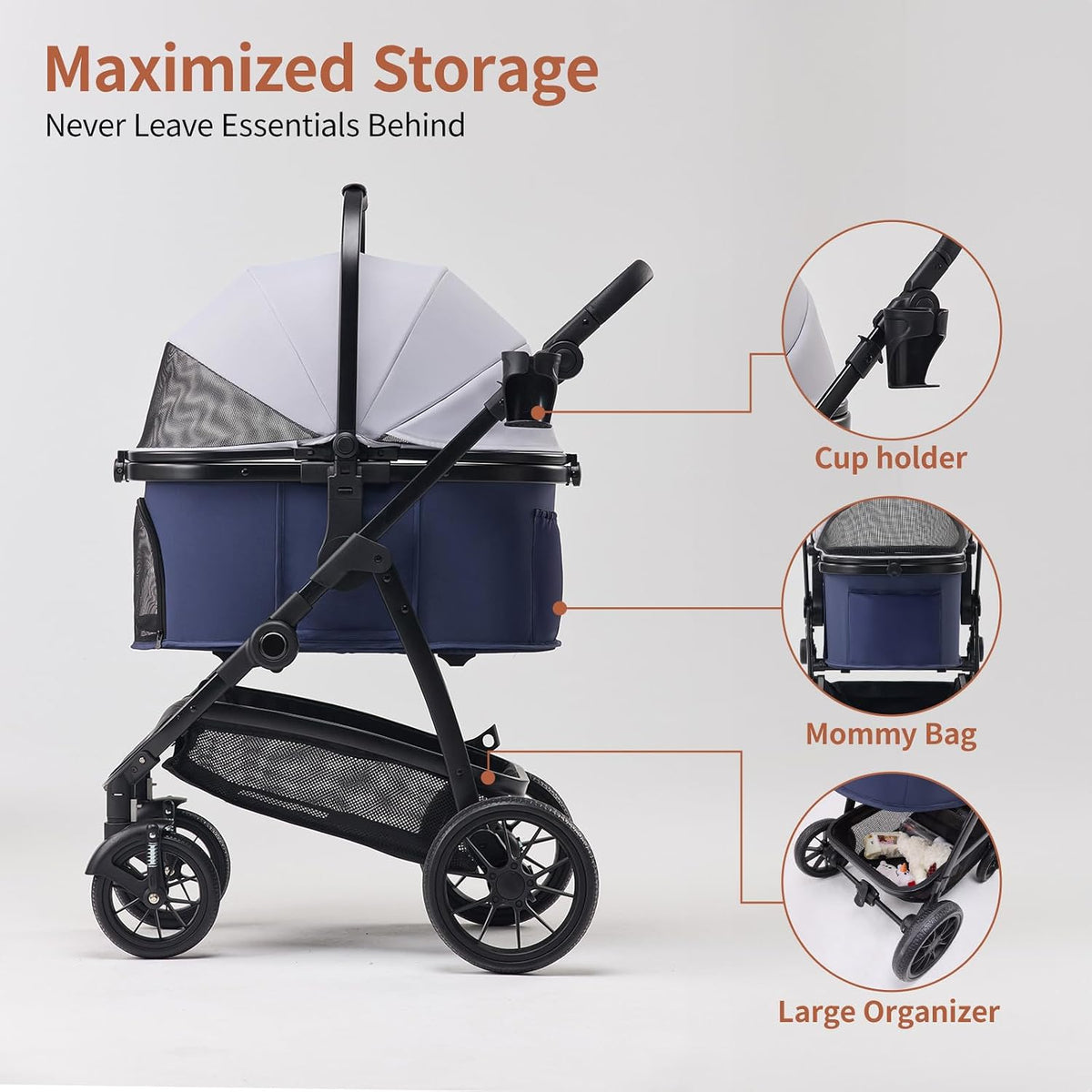 3-in-1 Dog Stroller for Small and Medium-Sized Dogs up to 55 lbs