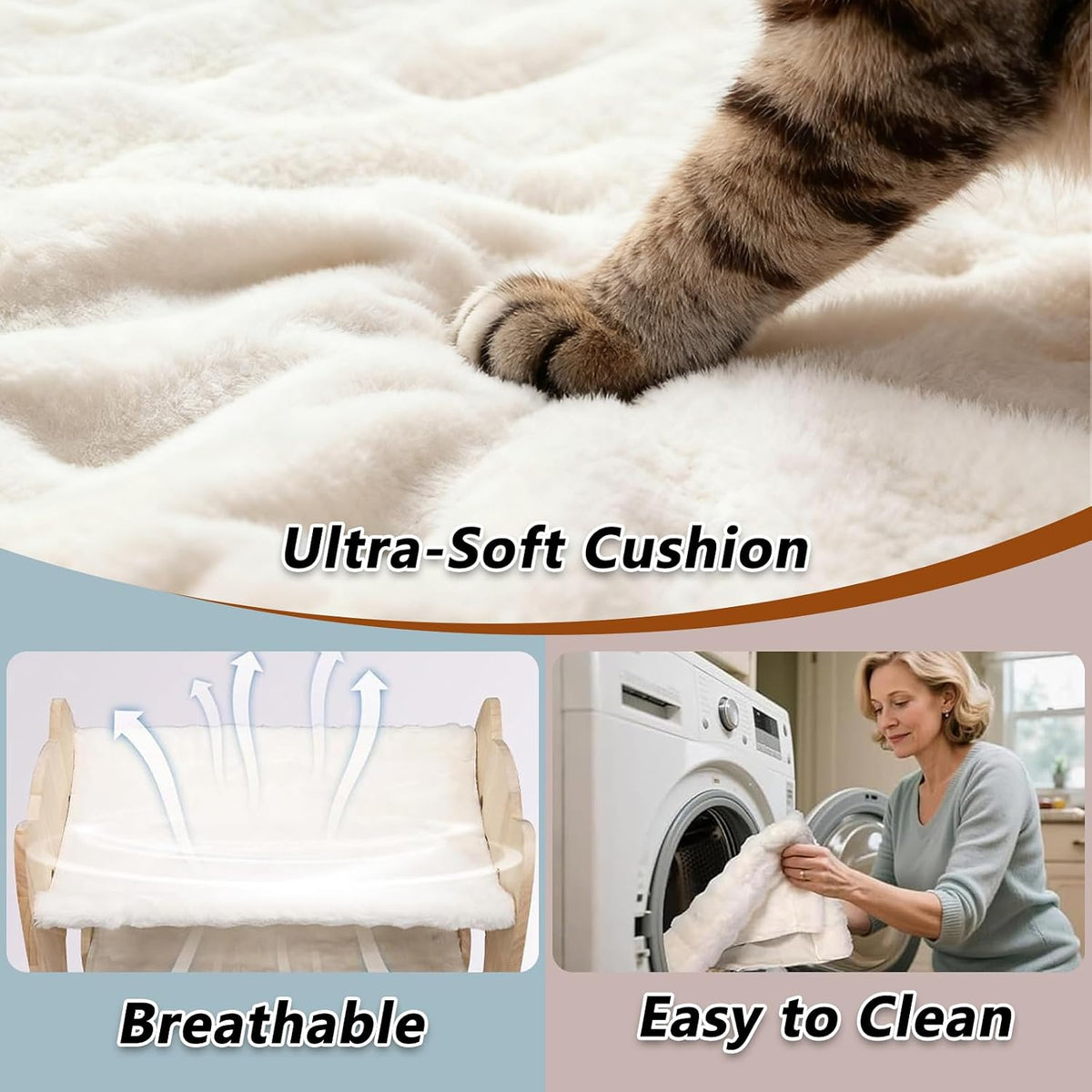 Elevated Cat Bed, Solid Rubberwood Cat Hammock with Breathable Cover