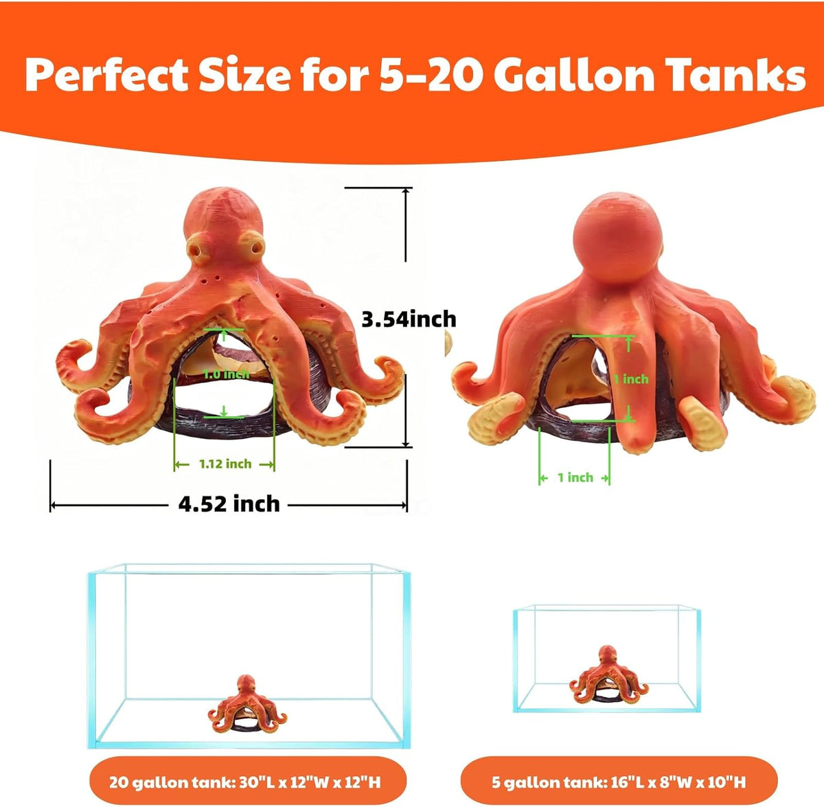 Resin Octopus Aquarium Decor, Fish Tank Hideout Cave for Betta Fish Shrimp