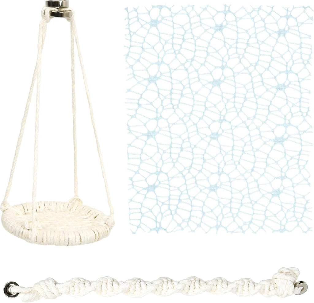 Jumping Spider Accessories, 3 Pcs Jumping Spider Natural Cotton Rope Bridge, Swing & Climbing Net Handmade Magnetic Mounting, for Medium and Small Jumping Spider Terrarium Enclosures