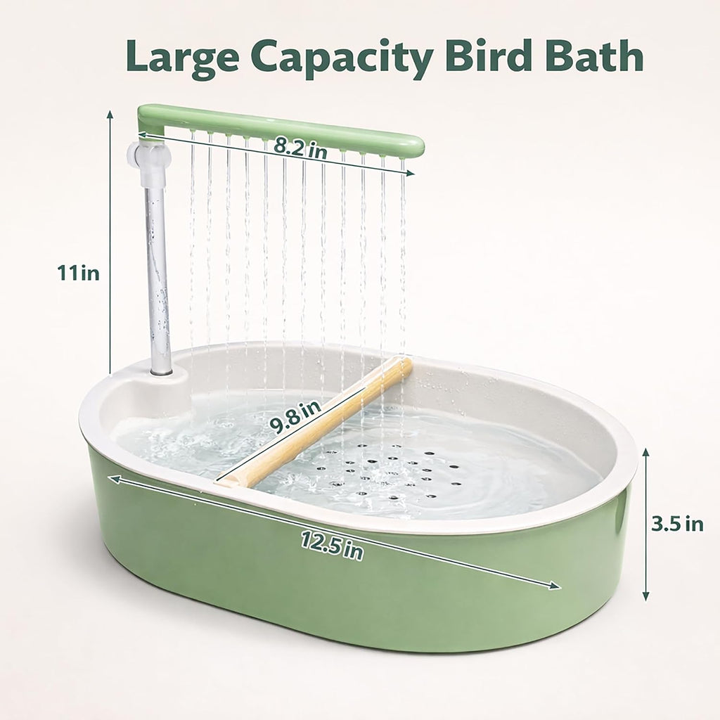 Indoor Bird Bath Fountain, Dual Rainfall Parrot Shower with Anti-Clog Pump & Filter Sponge, Adjustable Water Flow, Natural Beech Wood Perch, Bird Shower Spa for Parakeet, Cockatiel, Lovebird