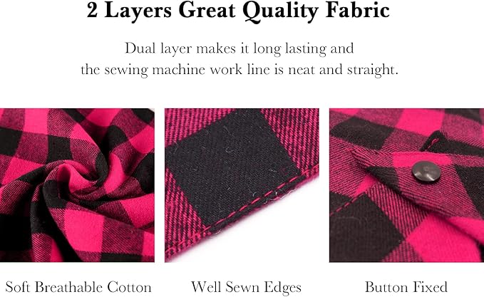 Plaid Dog Bandana with Button, Dual Layer Soft Cotton Triangle Dog Scarf - Image 5