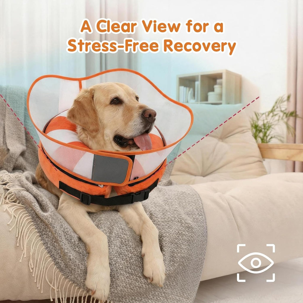 Avont Dog Recovery Suit After Surgery Bundle with Inflatable Dog Cone Collar with Transparent Shield