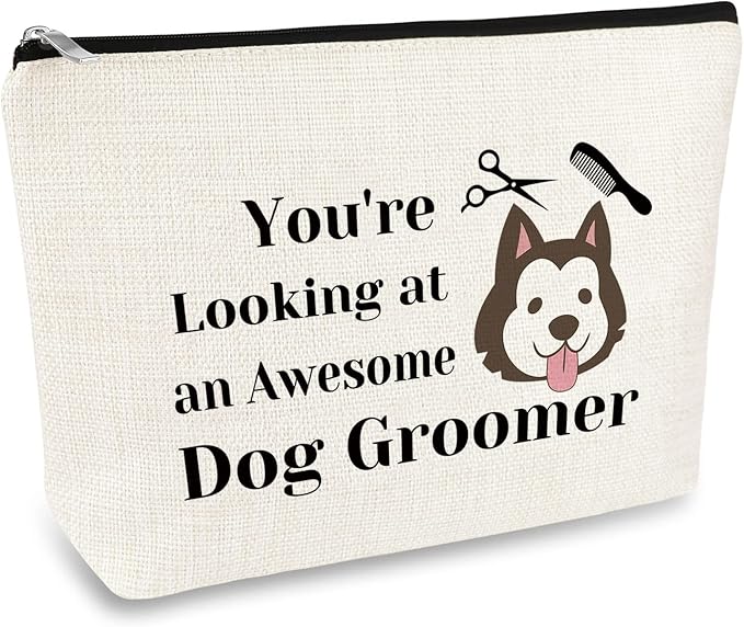 Dog Groomer Gift for Women Makeup Bag Pet Grooming Present Cosmetic Bag Dogs by Mikela