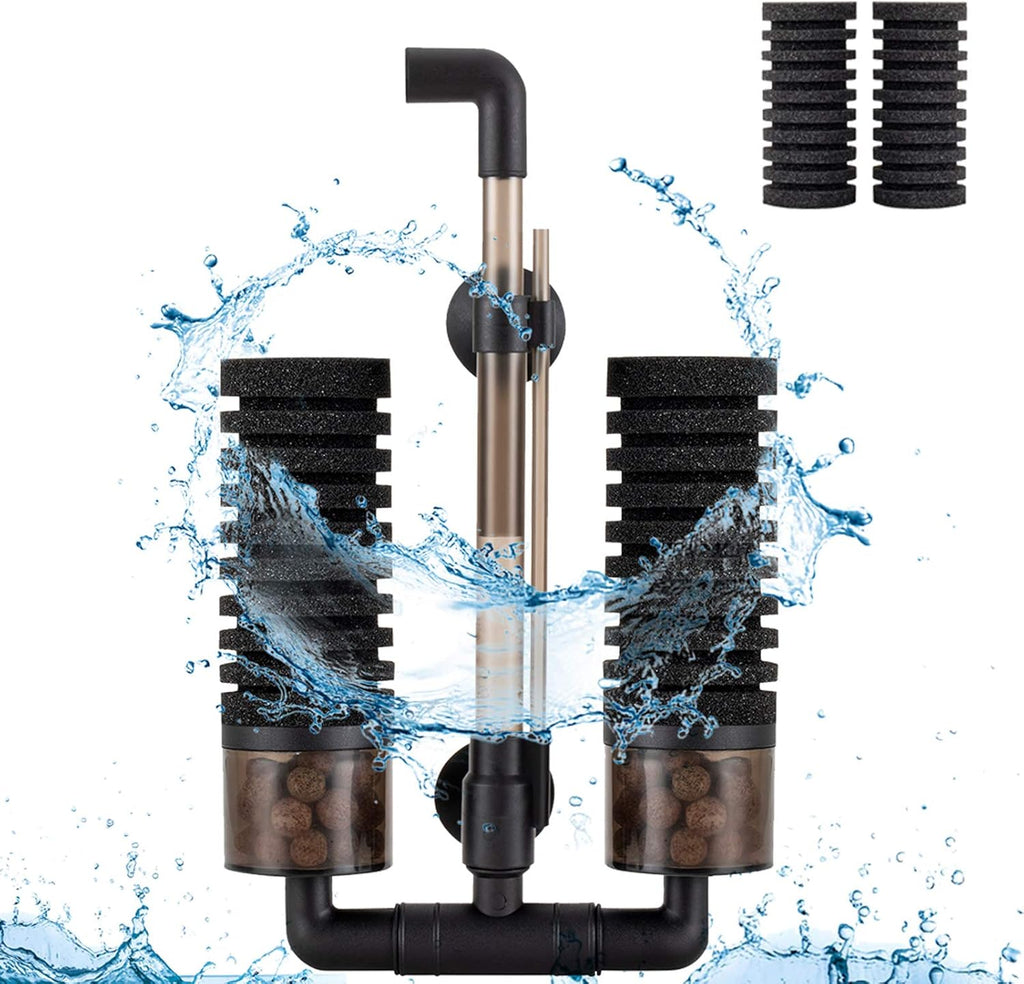 hygger Sponge Filter, Aquarium Filter Double Sponge Replaceable Media with 4 Biochemical Sponges and 1 Bag of Filtered Ceramic Balls Ultra Quiet Filter Fish Tank (S/M) (M for 15 to 55 Gallon Tank)