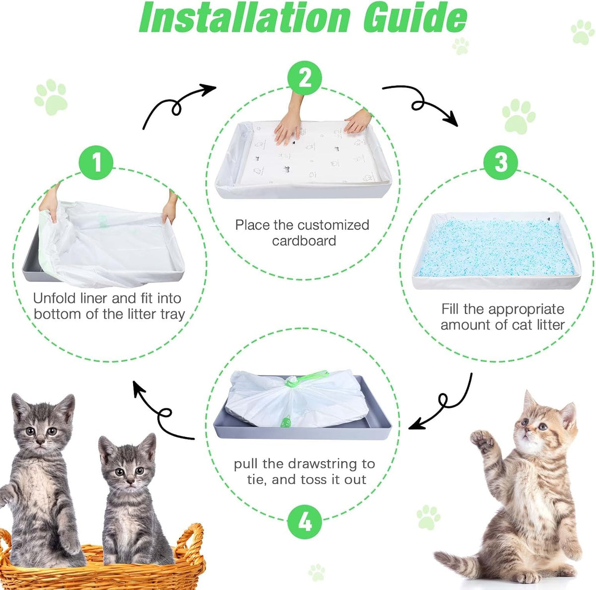 Litter Box Liners Compatible with Pets Scoopfree Litter Box Refill Tray Rectangle Bags with Anti-scratch Cardboard 20 Pack
