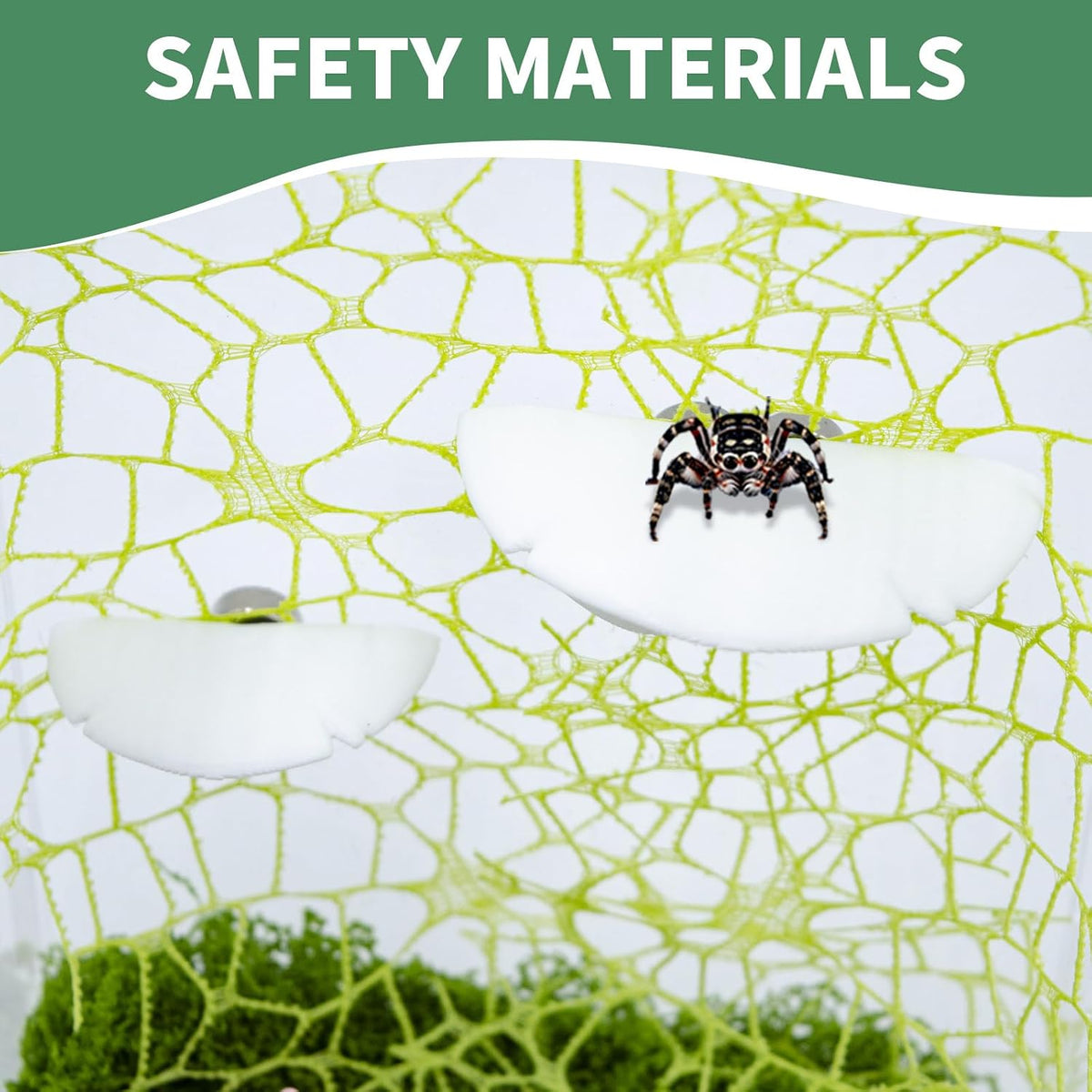 5 Pack Jumping Spider Enclosure Accessories, 1 Hollowed-Out Hideout with Climbing Rope, 2 Climbing Web, 2 Mushroom Habitat Platform, Jumping Spider Enclosure Decorations
