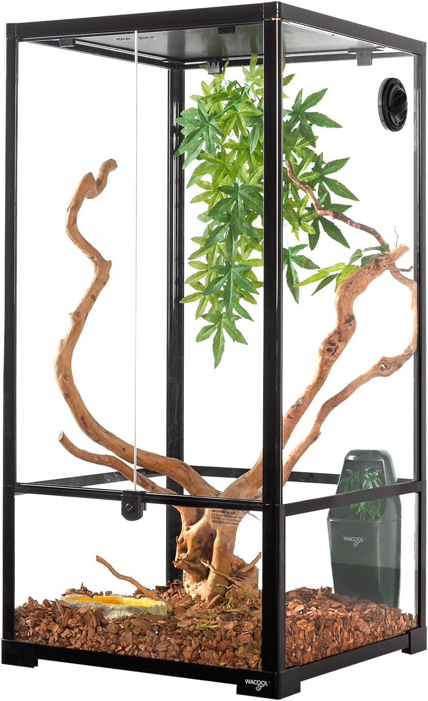 WACOOL 50 Gallon Reptile Tank, Front Opening Chameleon Cage 18" x 18"x 36", 3-in-1 Side Design (Glass or Mesh+Glass), Bio Deep Base 10" Vertical Reptile Cage for Frog Iguana