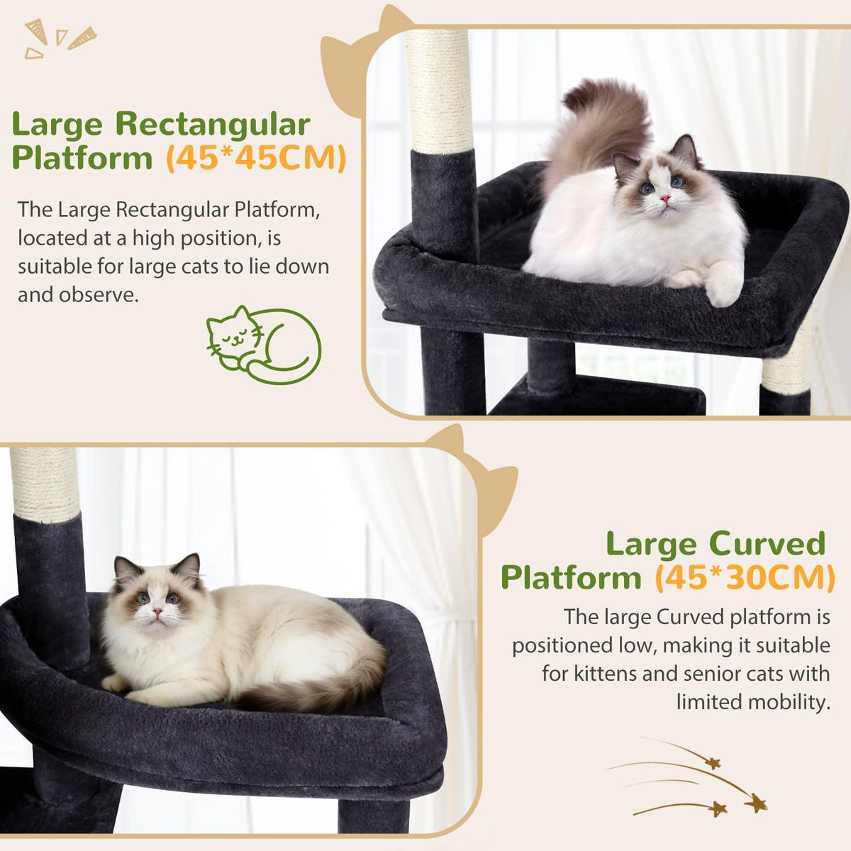 Globlazer 74in Large Sturdy Cat Tree for Large Cats, F74F, Dark Grey