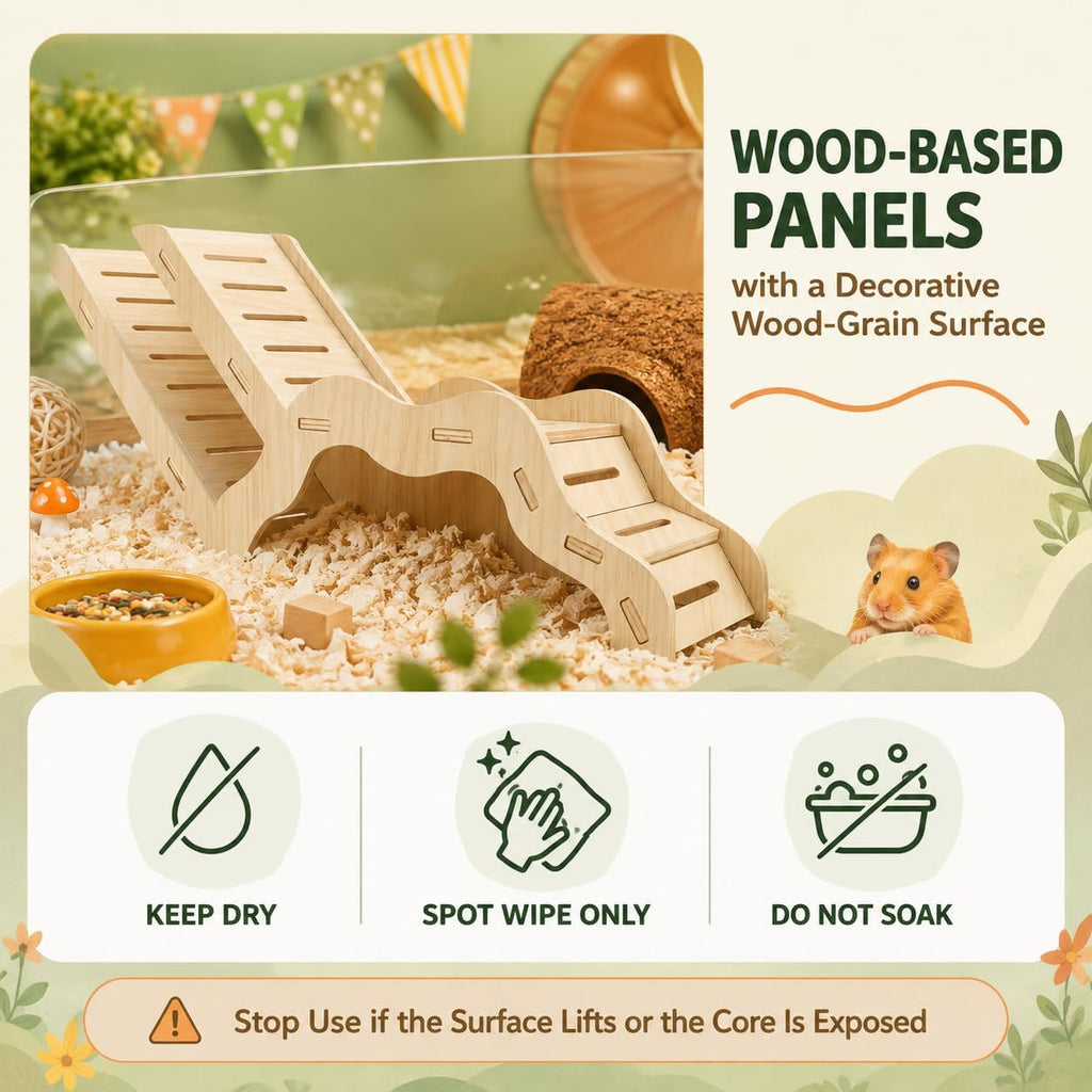 Large Size Syrian Hamster Explorer Set - Snap-Together Wooden Burrow with Panoramic Window,Natural Chew-Safe Design Decorative Landscaping Digging Peeping Hide Underground Fun for Cage Enrichment