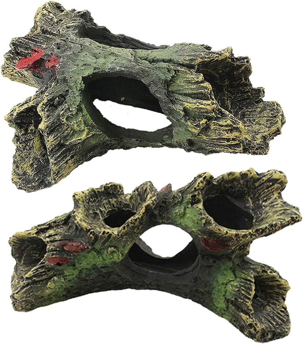 DoubleWood 2 PCS Decaying Trunk Betta Fish Driftwood Resin Crafts Ornament with Holes & Aquarium Caves Fish Tank Wood Decor