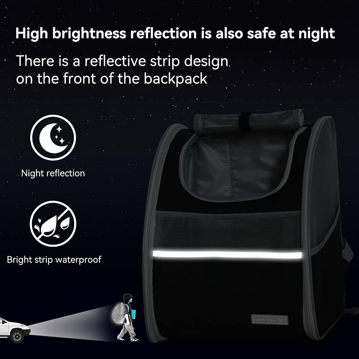 Cat Carrier Backpack with Reflector with Safety Leash Up to 15Lbs,Pet Carrier for Small Dogs and Medium Cats Kitten Puppy Bunny,Foldable Small Medium Dog Travel Carrier Backpack,Black