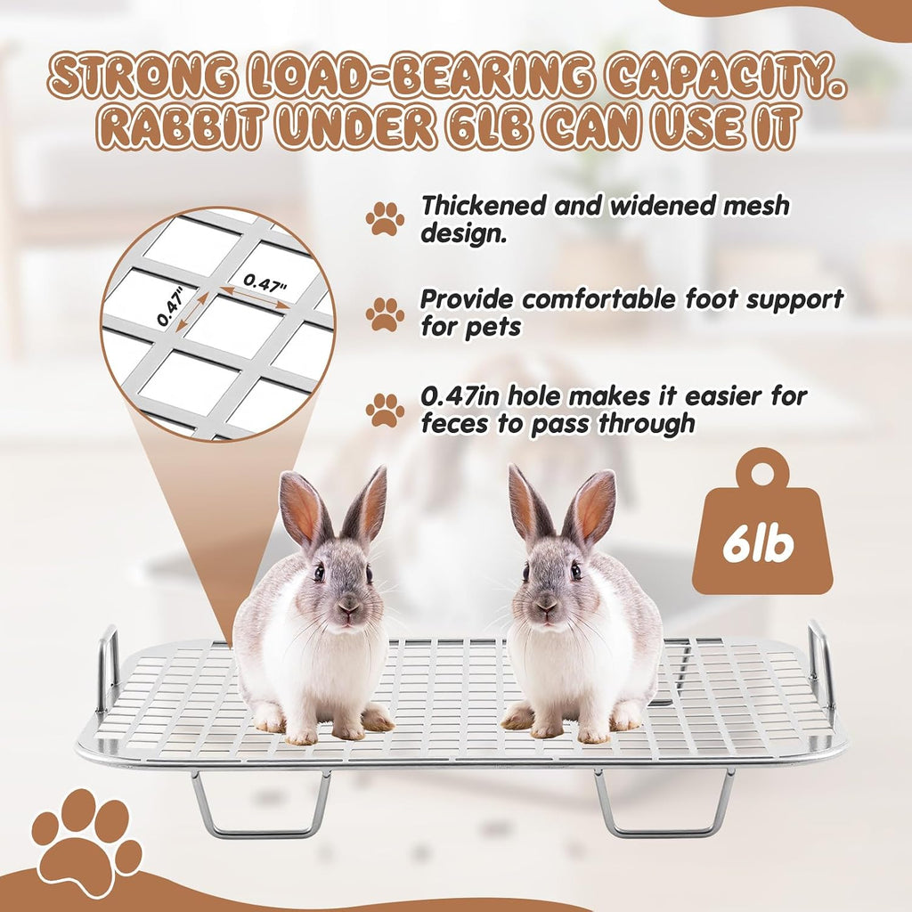 Maxcheck 2 Pcs Rabbit Litter Box, Stainless Steel Rabbit Litter Pan with 2 Grids, High Side Bunny Toilet Tray Potty Training Pan for Rats Ferret Bunny Guinea Pig(S 14.2''L x 11.2''W x 2.5''H)