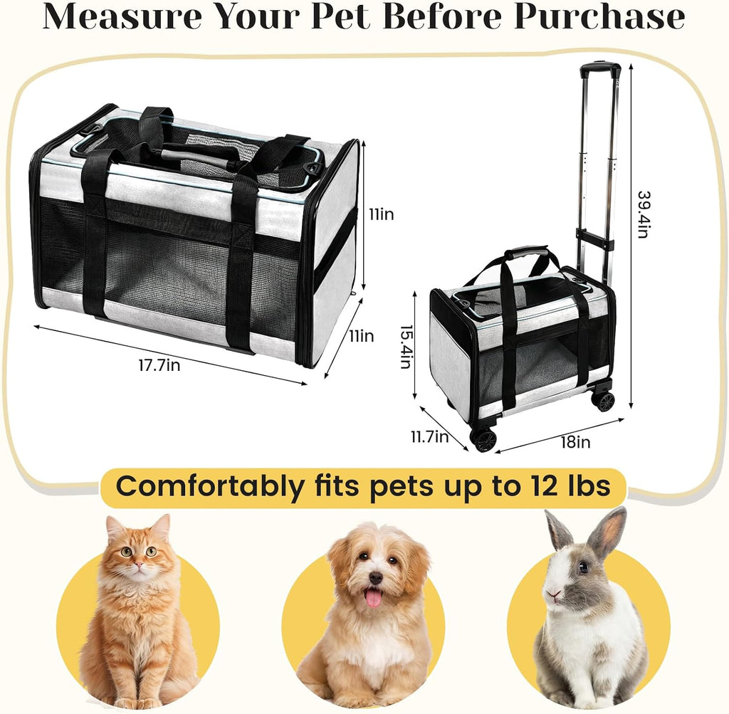 Airline Approved Travel Soft-Sided Carrier with Wheels for Small Pets
