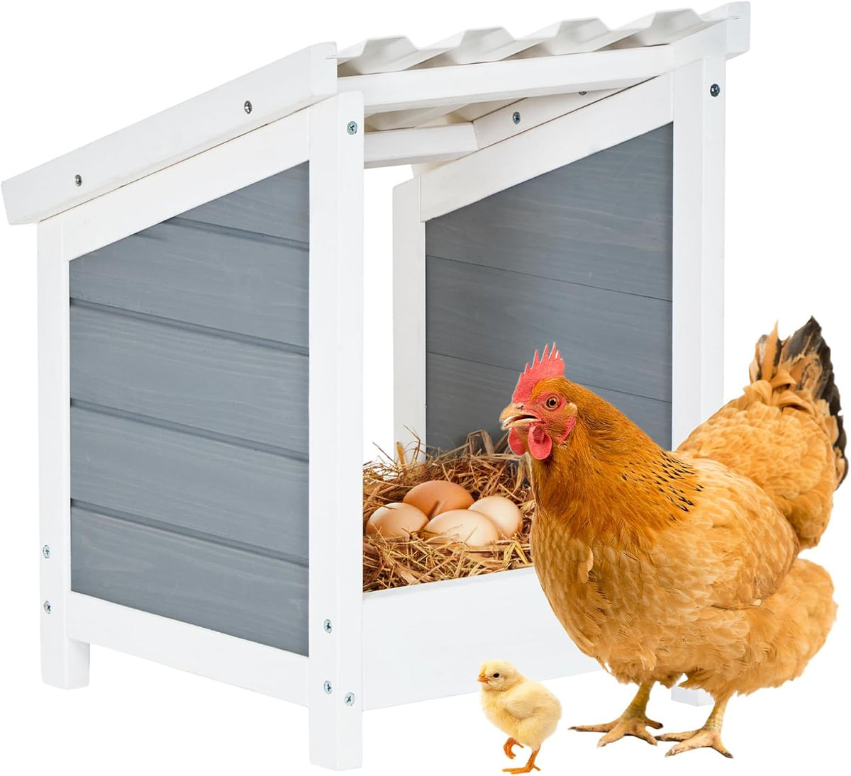 PETSFIT 2 Holes Chicken Nesting Box, PVC Waterproof Roof, Privacy Cover