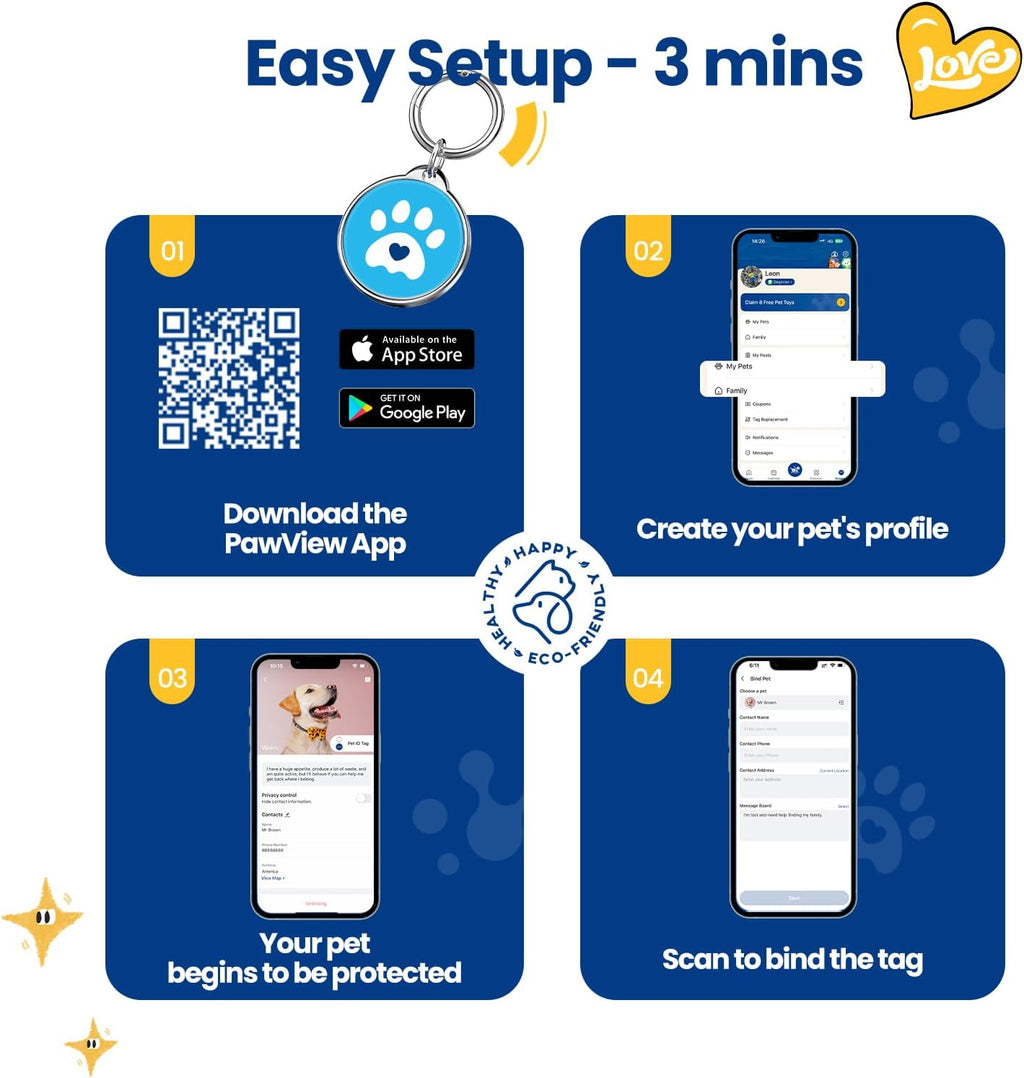 QR Code Pet ID Tag, Updatable Profile Dog Tag for Dogs & Cats