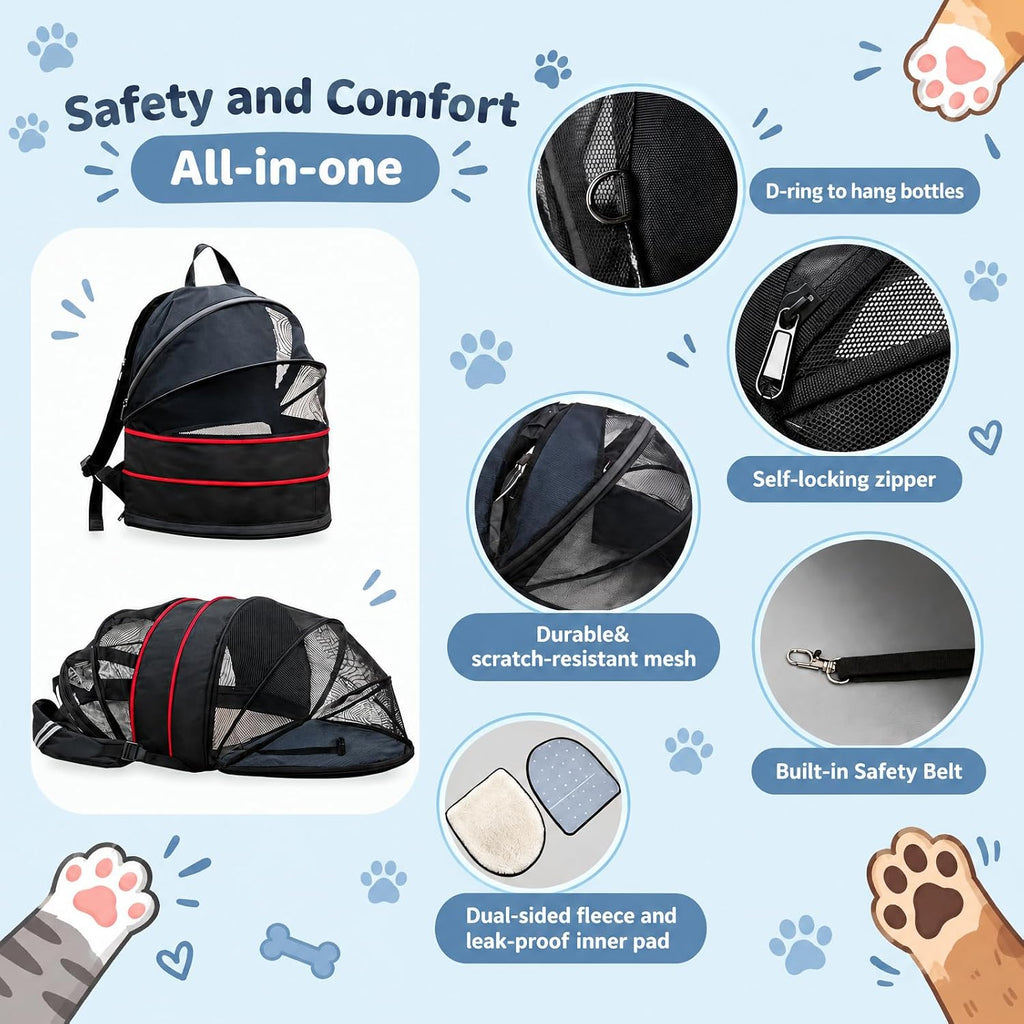 Expandable Cat Carrier Backpack, 2-in-1 Pet Tent for Cats & Small Dogs