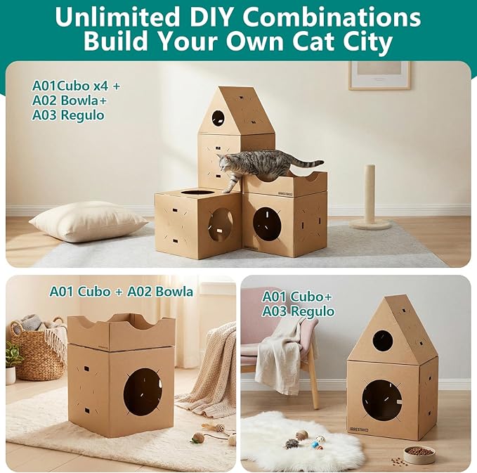 Modular Cardboard Cat Condo System, Semi-Enclosed Cube Module - Image 6