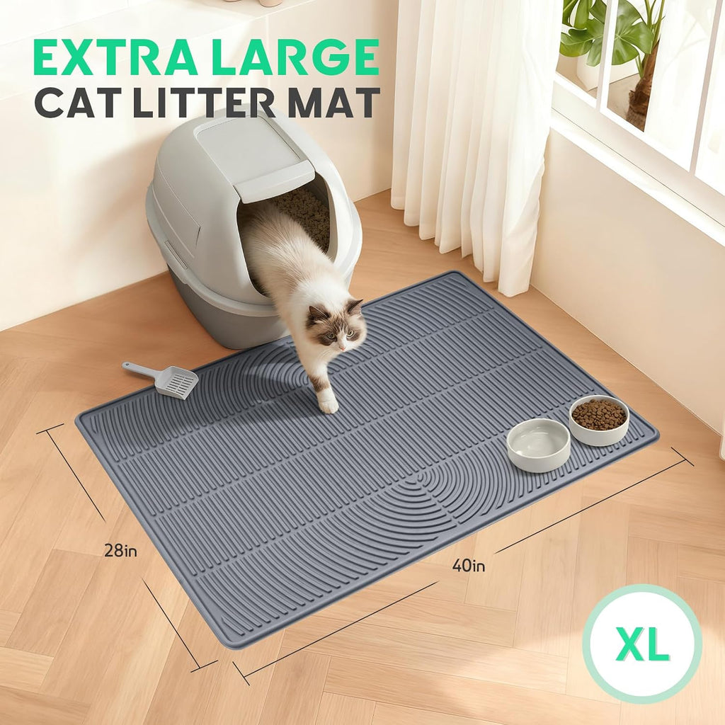 Extra Large Cat Litter Mat, Silicone, 40 x 28 Inch, Grey