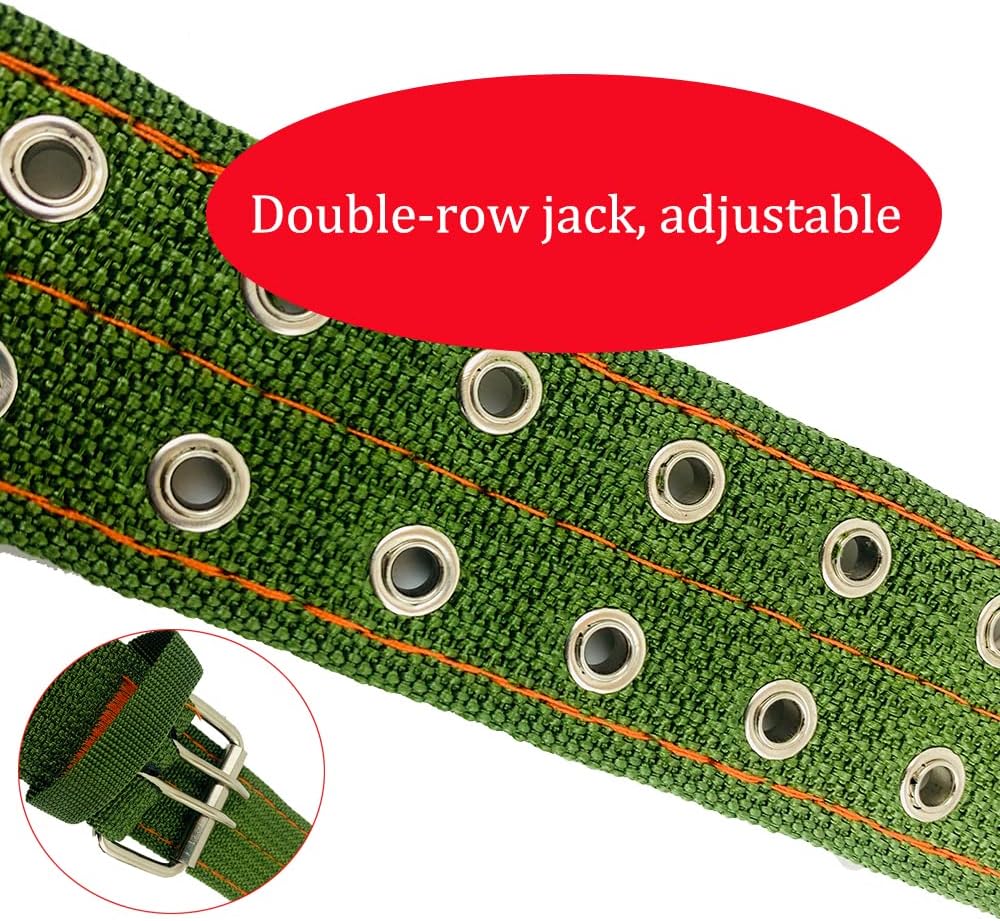 Cattle Collar Adjustable Sheep Neck Strap Thick Canvas Four-Layer Nylon Thickened Collar with 2-Rows Metal Buckle and Ring Metal Buckle Traction Chain for Farm Animals Pets (29.5"~45.2")