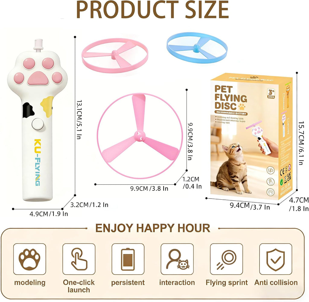 Cat Toy Disc Launcher,Rechargeable Interactive Cat Fetch Toy with 10 Discs