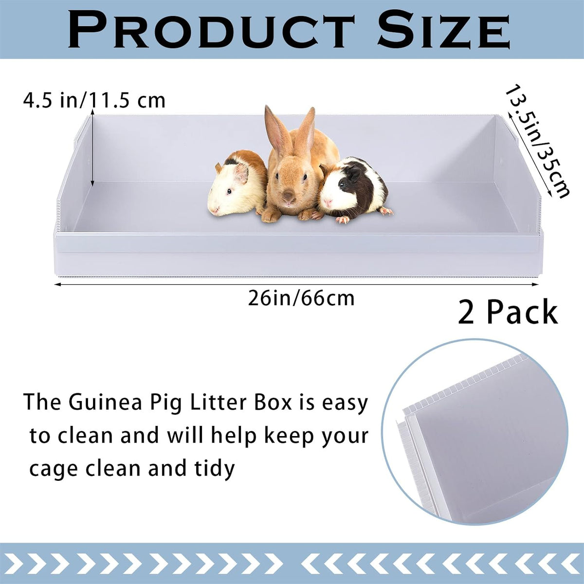 Geelin 2 Pack 26" x 13.5" Corrugated Plastic Cage Liners Base 1 x 2 Panel Size Guinea Pig Cage Liner for Guinea Pigs Hedgehogs Rabbits Applied with C&C Cages, White