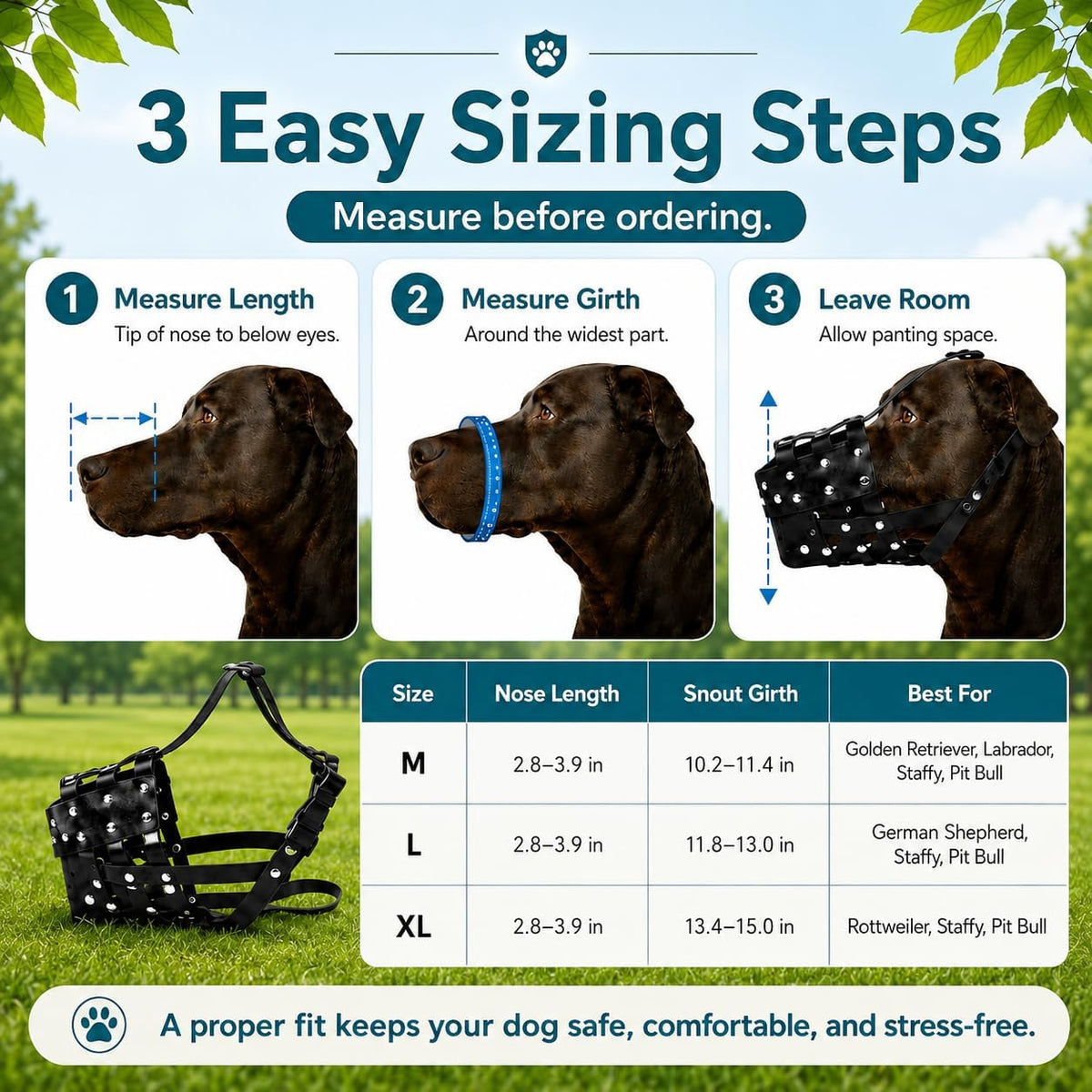 Pitbull Muzzle for Large Dogs, Sturdy Leather Muzzle Anti Biting Scavenging