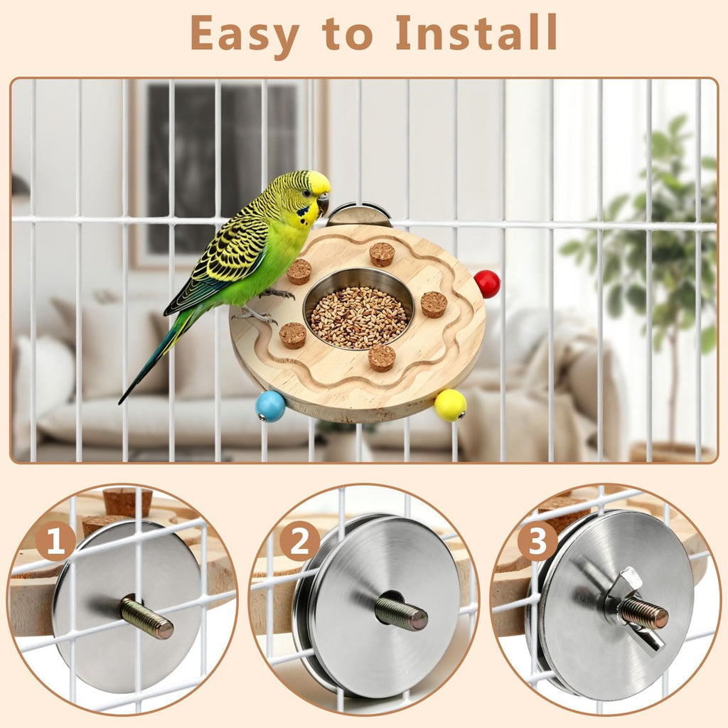 Litewoo Wood Bird Perch Stand with Feeding Cup Parrot Platform Chew Toys
