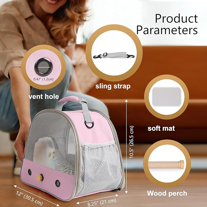 Bird Carrier, Portable Small Bird Parrot Parakeet Carrier - Image 2