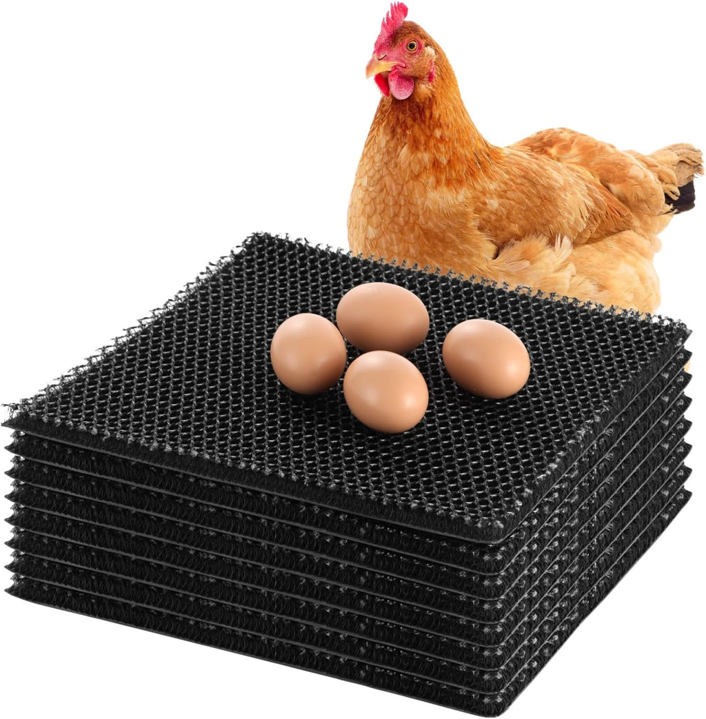 8 Pcs Chicken Nesting Box Pads, 11.8 in Washable Nesting Pads, Plastic Chicken Nesting Box Pads with Elastic Mesh Structure, Include 4 Wooden Eggs for Chicken Coop