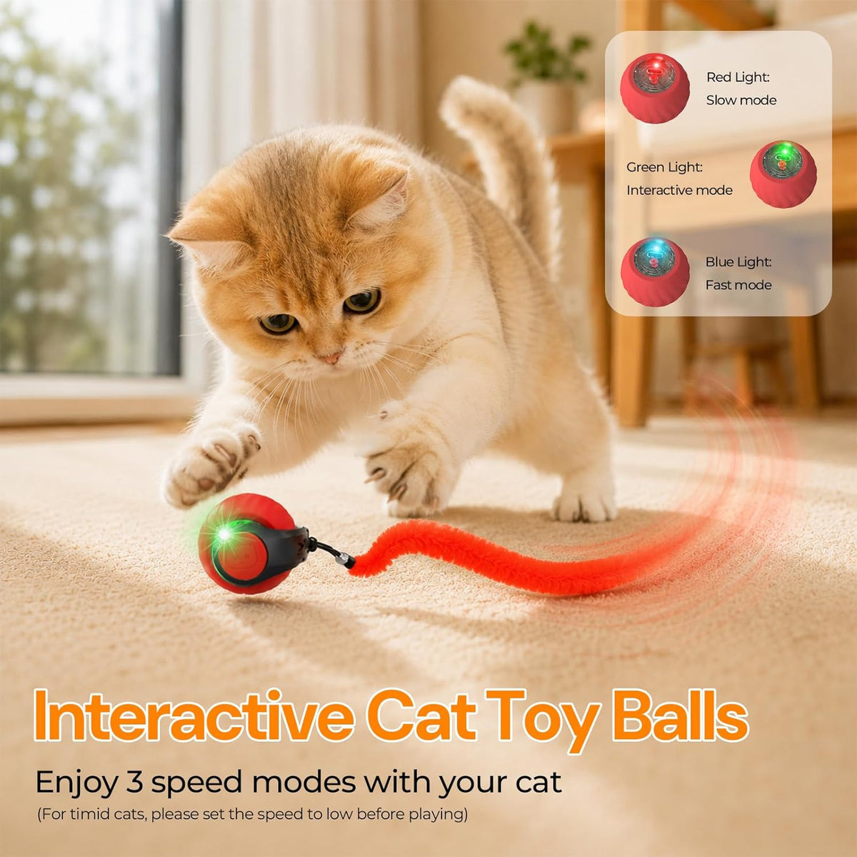 Interactive Cat Toys with Bird Sounds & 3 Speed Modes for Indoor Cats Play
