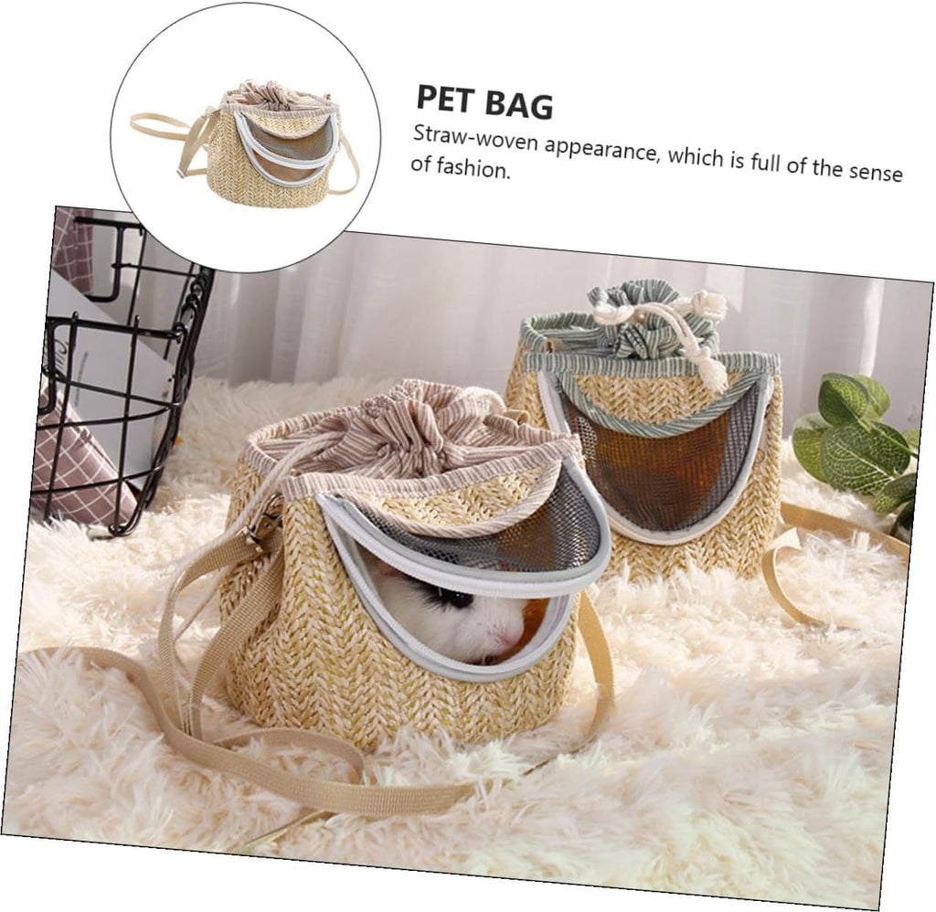 Hamster Carrier Bag Portable Small Animal Carrier with Ventilated Gauze Straw-Woven Appearance Travel Carry Bag for Outdoor Use 5.51 X 5.51 X 4.72 in