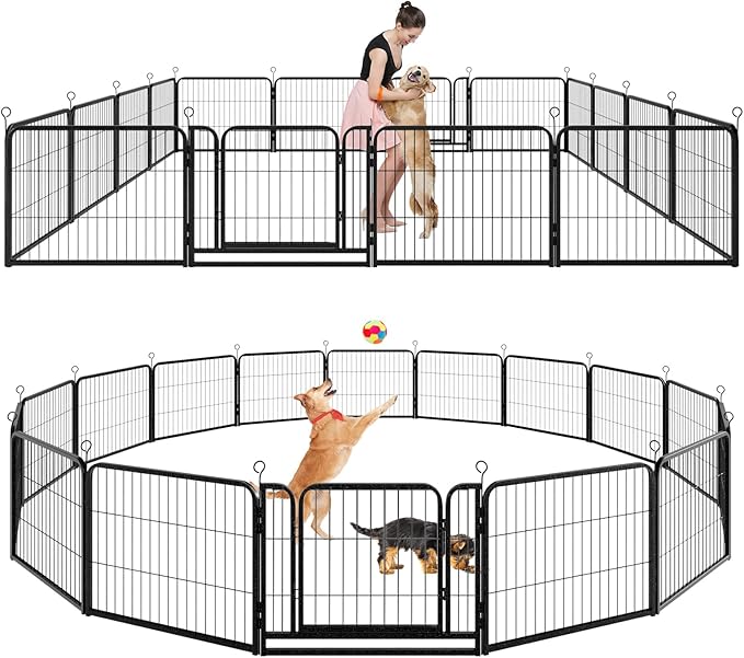 Dog Playpen Outdoor Extra Wide 16 Piece Panels Heavy Duty Dog Fence 24" Height by Committedtobetterpetlife