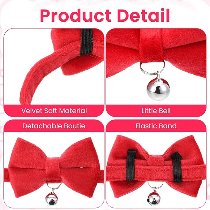 20 Pcs Cat Bowtie Collars with Bell, Solid Colors Kitten Bow Breakaway Cat - Image 3