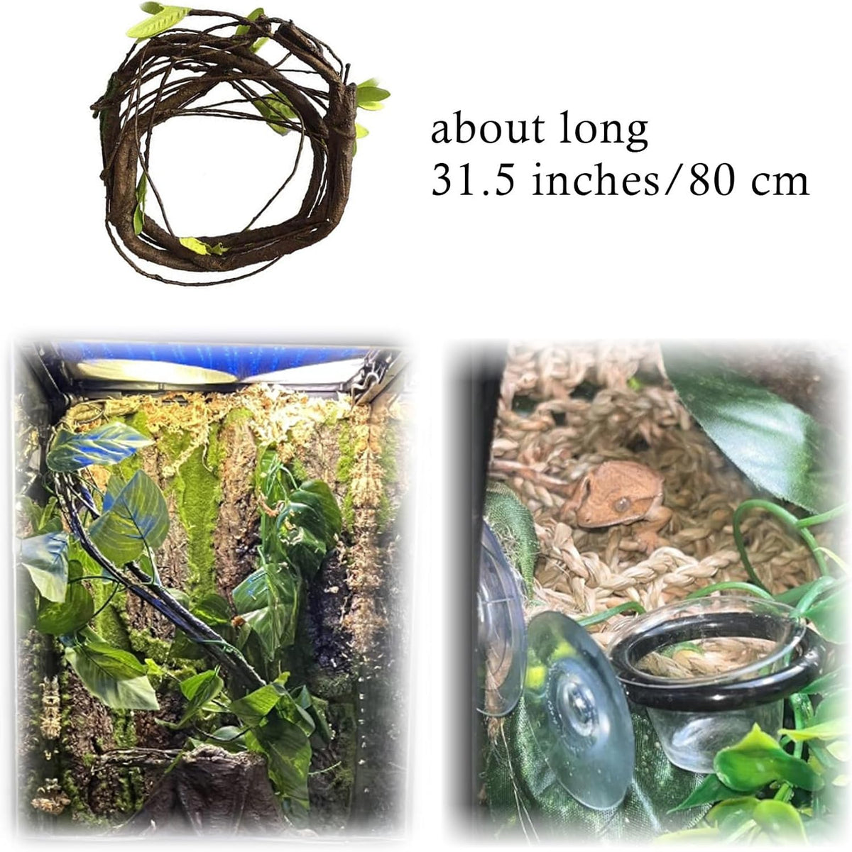Seagrass Hammock for Bearded Dragon,4PCS Lizard Lounger,Natural Seagrass Gecko Hammocks with Hanging Plants Climbing Jungle Vines Flexible Leaves Habitat Decoration for Lizard Geckos Snakes