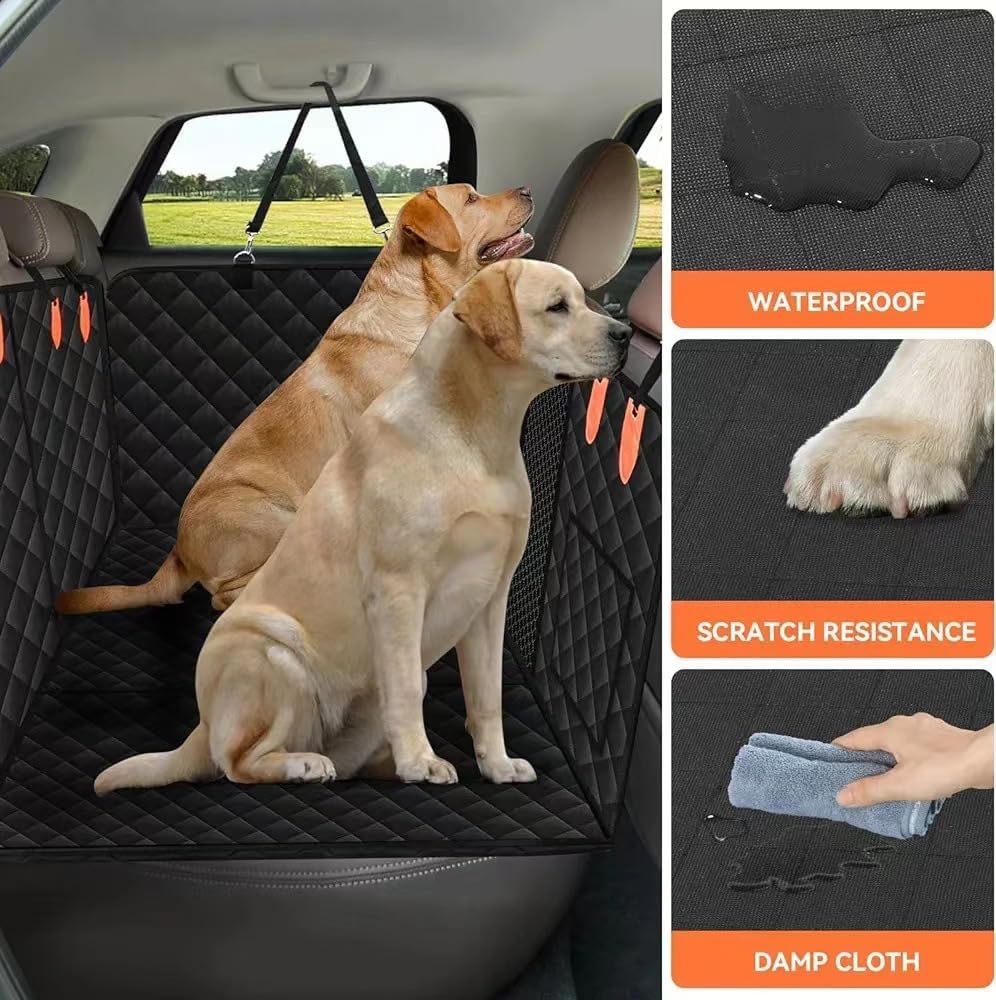 Back Seat Extender for Dogs,Hard Bottom Car Seat Waterproof Car Seat Cover for Dogs with Mesh Window, Anti-Scratch Nonslip Pet Car Seat Protector(Black,for Car/SUV/Small Truck)