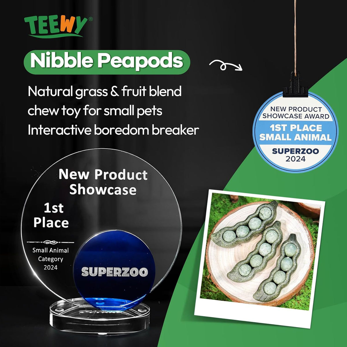 TEEWY Guinea Pig Toys, Prevent Teeth Overgrowth, Natural Vegetables and Timothy Grass, Hamster Chew Toys, Guinea Pig Chew Toys, Chinchilla Toys, 3PCS, Peapod-Shaped