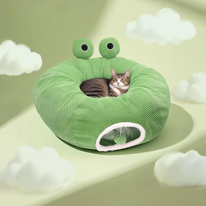 Cat Tunnel Bed for Indoor Cats, Peekaboo Cat Cave Bed, Soft Cat Donut Tunnel - Image 5