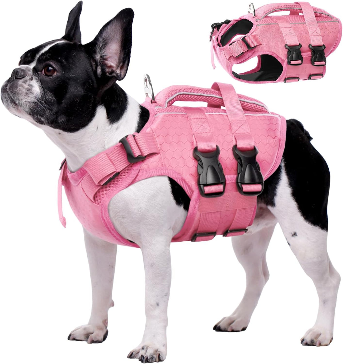 Kuoser Dog Life Jacket, High Flotation Reflective Dog Life Vest, Pink, M