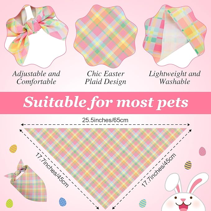Abbylike 50 Pcs Easter Plaid Dog Bandanas Bulk Pastel Plaid Bandanas - Image 3