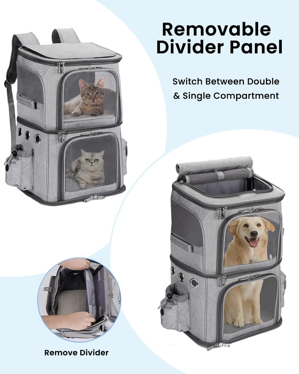 HOVONO Double-Compartment Cat Backpack Carrier for 2 Pets up to 18 lbs