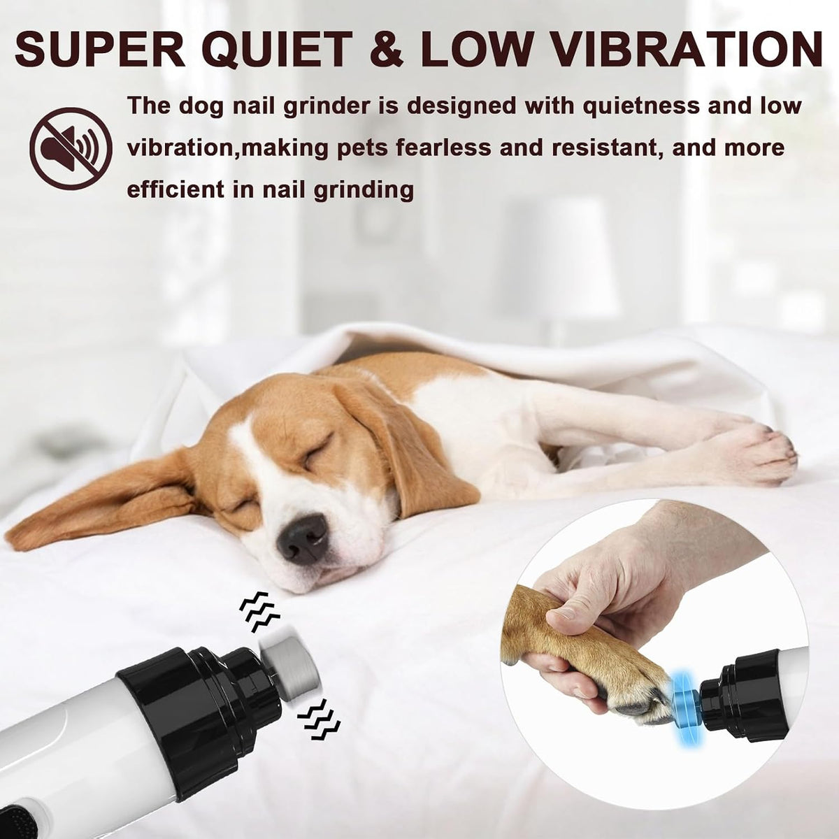 Upgraded Quiet Electric Dog Nail Grinder for Hard/Thick Pet Nails