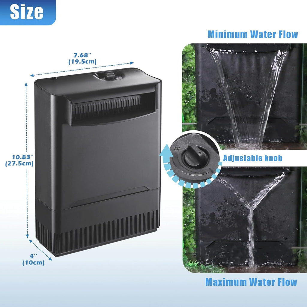 290GPH Turtle Tank Filter Aquarium Filter for 20-85 Gallon, Turtle Filter Low Water Level Available and Flow Adjustable, Turtle Water Filter for Shrimps Amphibians Turtle Tank Saltwater Freshwater