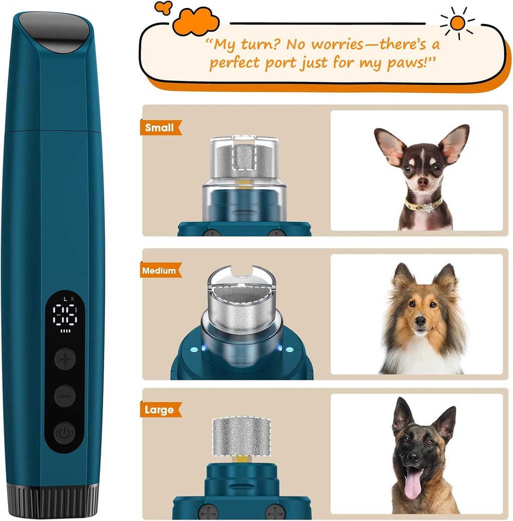 ATESON Dog Nail Grinder with LED Light, 6-Speed Quiet Electric Pet Nail Trimmers, Forward/Reverse, Electric Dog Nail Trimmer, 2000mAh Battery 8H Runtime, 95% Dust Capture for Dogs & Cats