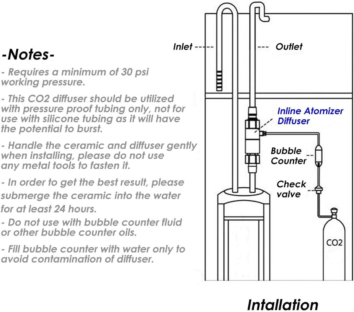 Inline CO2 Atomizer Diffuser Aquarium Planted Tanks Aquascape (M1 (12/16MM))