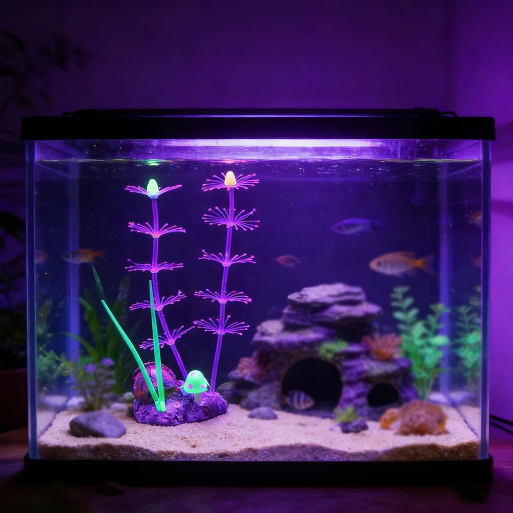 Soft Silicone long Coral Decor with Dynamic Swaying Motion, Weighted Base Aquarium Ornament for Lifelike Reef Aesthetic in Freshwater Saltwater Fish Tank, Safe Shelter for Invertebrates (Purple)